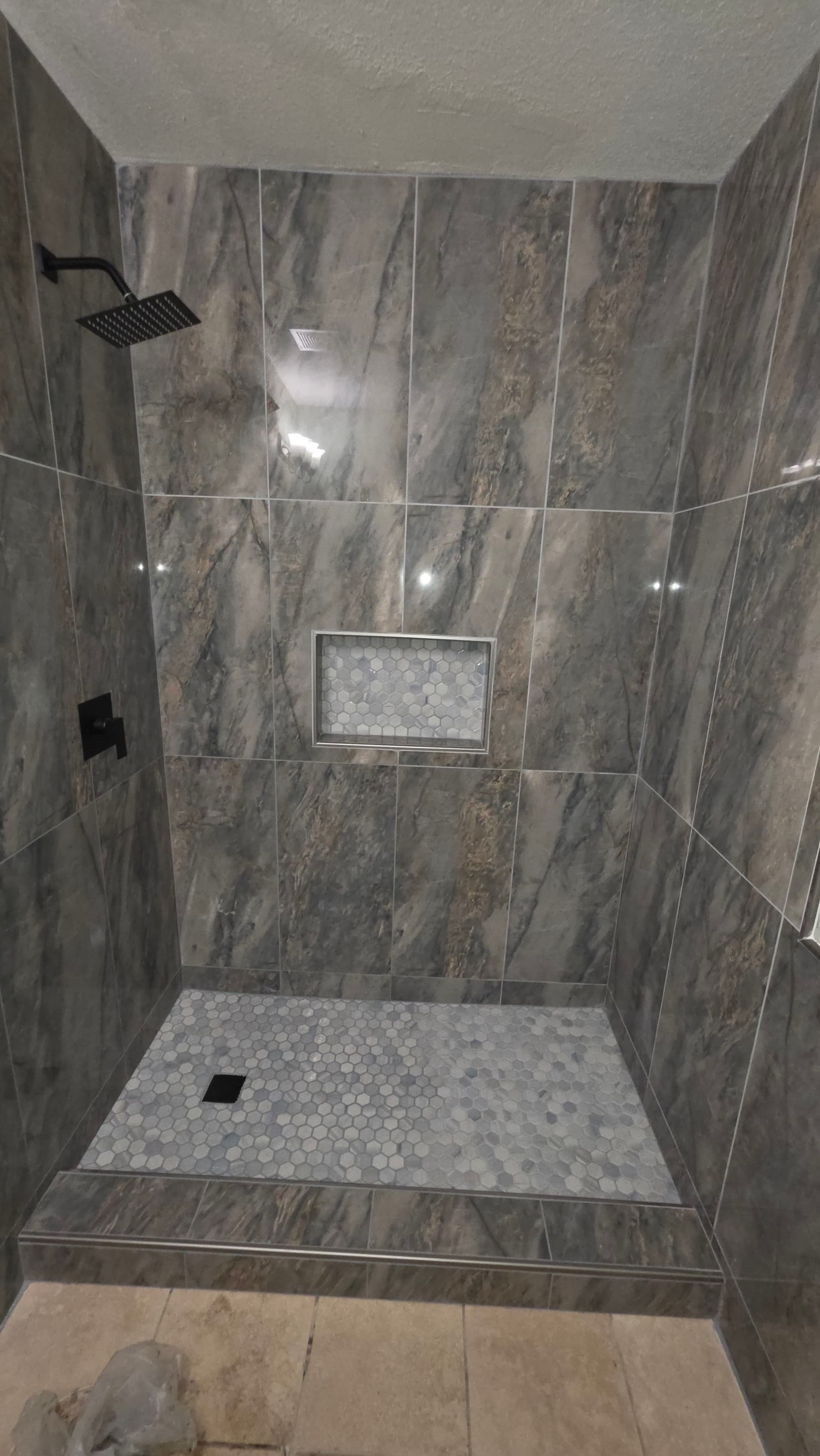 Gallery photos for Bathtub to Shower Conversion with Sleek Marbled Walls: Image #1