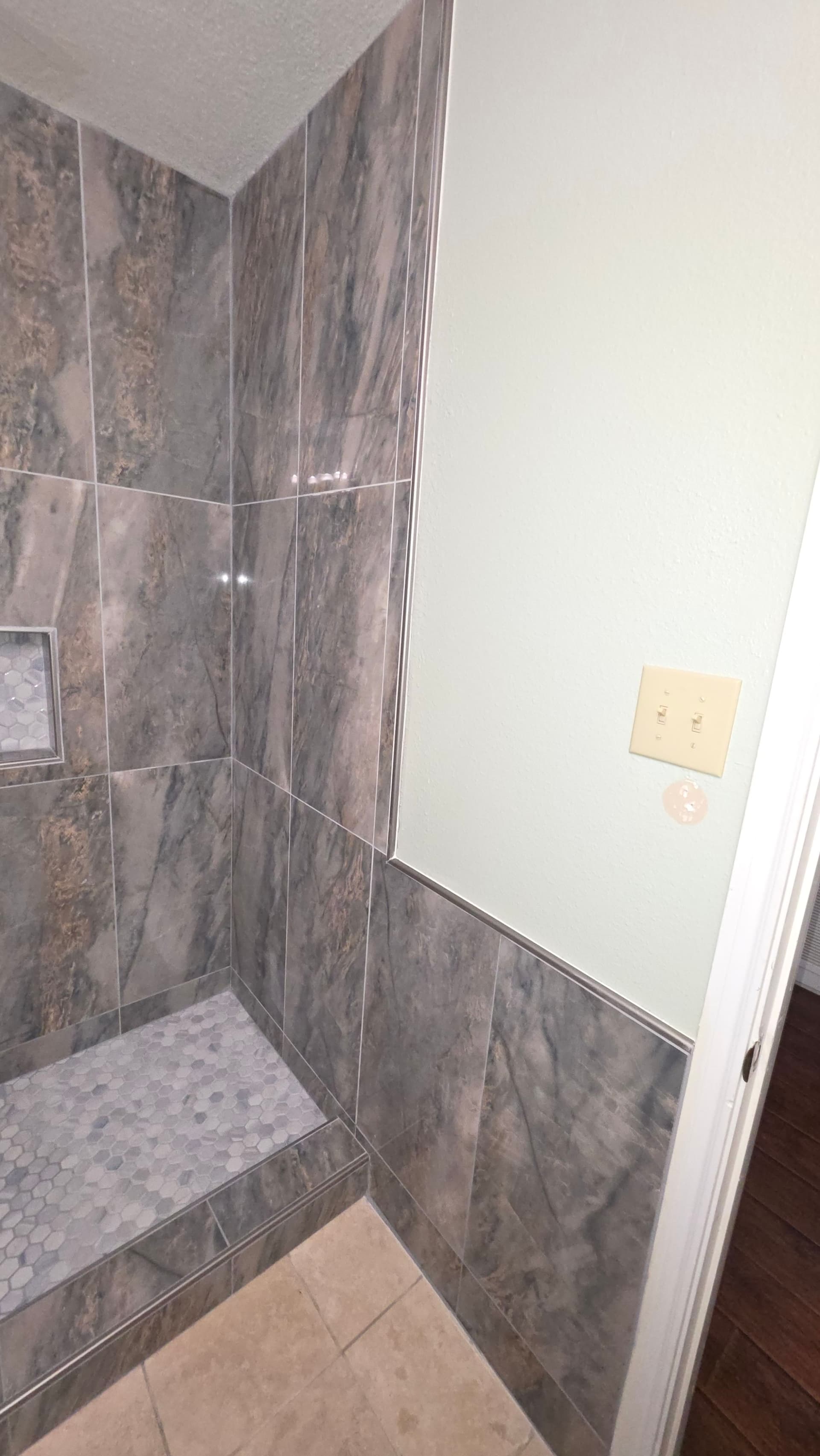 Gallery photos for Bathtub to Shower Conversion with Sleek Marbled Walls: Image #2